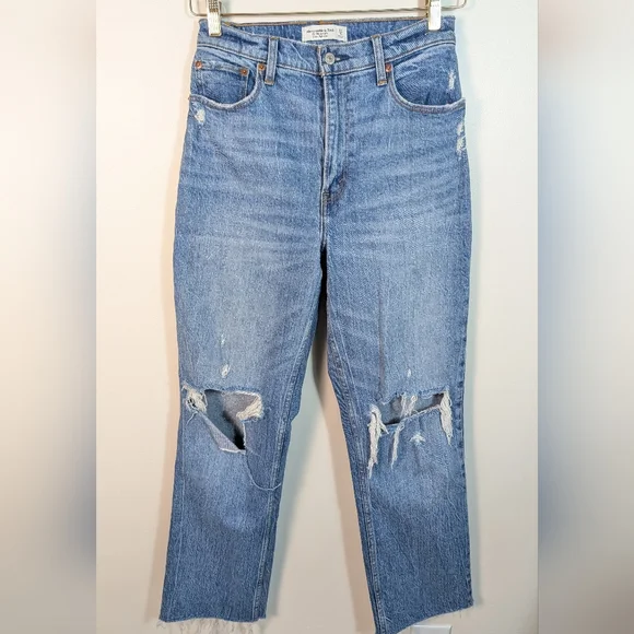 Abercrombie & Fitch Medium Wash The 90s Straight Ultra High Rise Denim Jeans - Picture 10 of 11